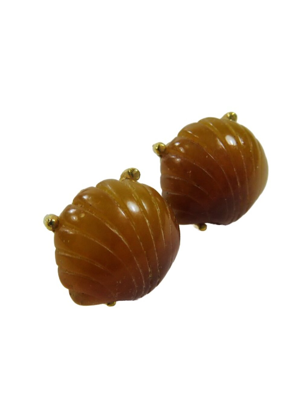Vintage Goldtone TRIFARI Bakelite Golden Butterscotch Shell 1/2" Post Earrings
